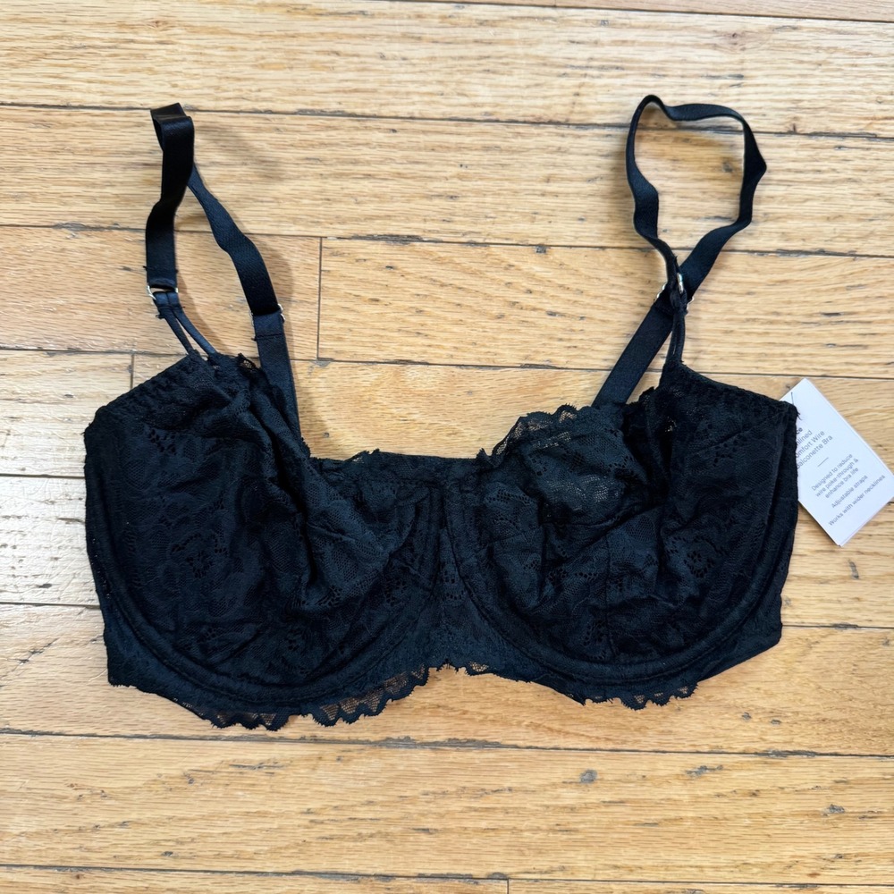 Auden Women Black Lace Unlined Comfort Wire Balconette Bra 34DD NWT